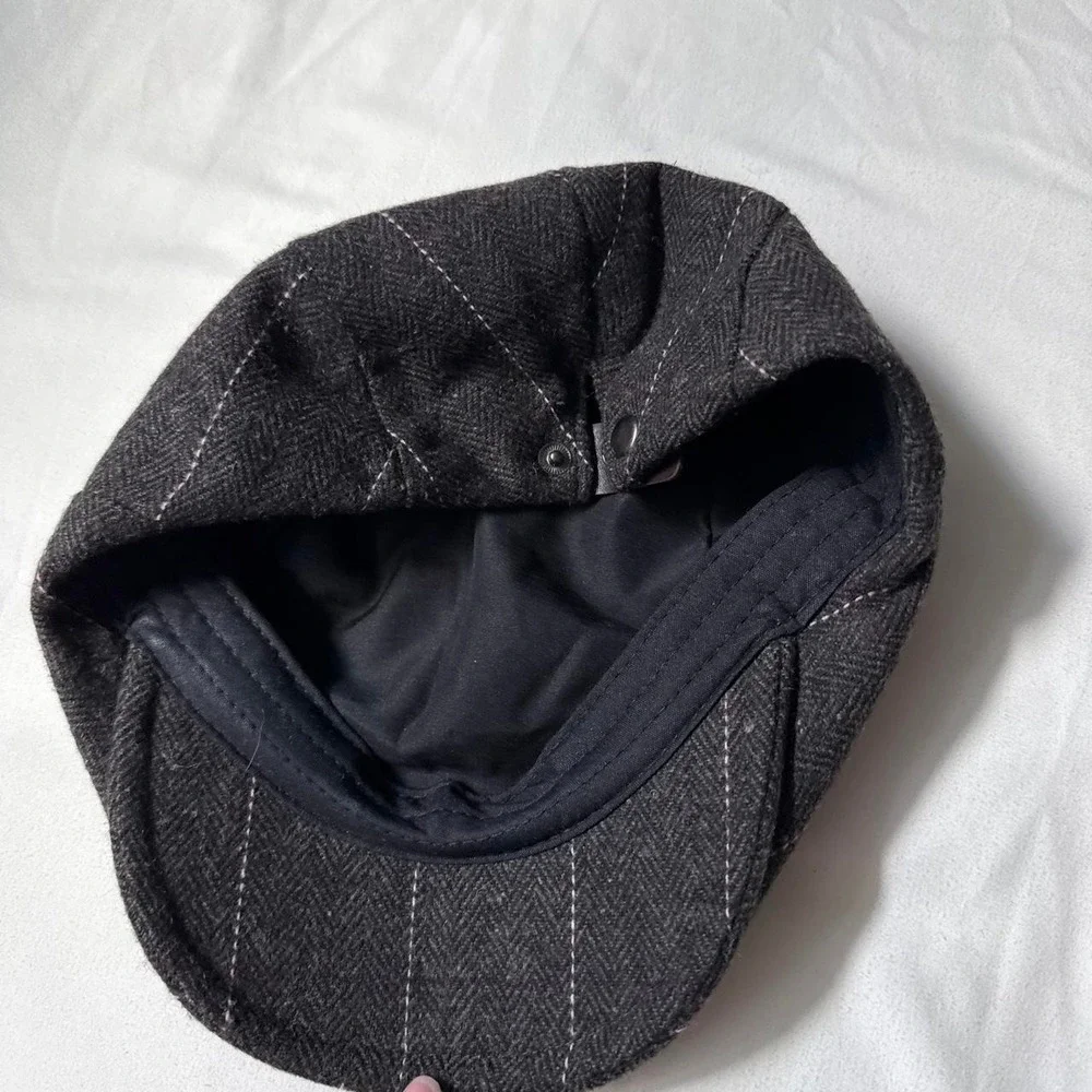Pinstripe Newsboy Cap  Y2K black wool blend newsboy cap